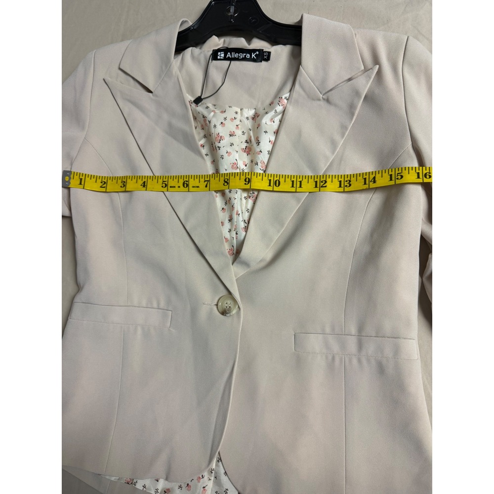 Allegra K Women Tan Blazer Black Elbow Patches Floral Lining Single Button XS - Picture 6 of 6